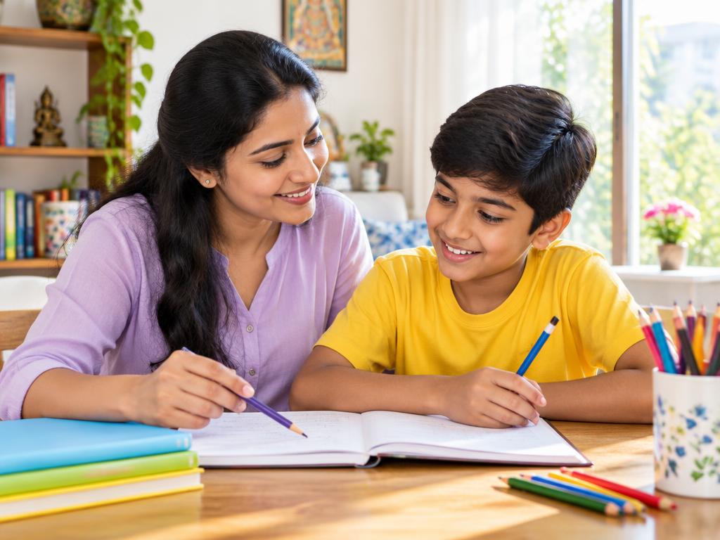 Tutor helping a child with an exercise book